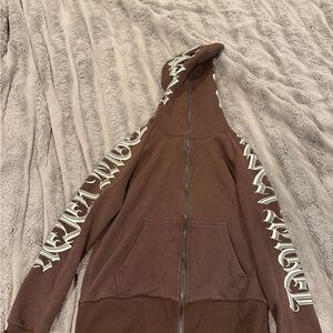 Never Angel Brown Hoodie with Graphic Sleeves